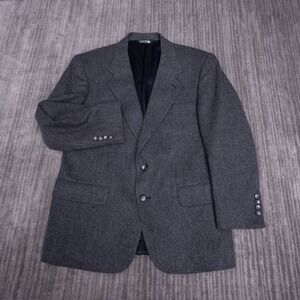 John Alexander Blazer Mens 40R Wool Herringbone Grey Navy Sport Coat EUC